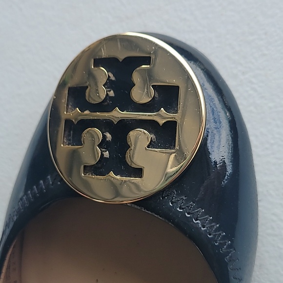 Tory Burch Dark Navy Loafers with Gold Emblem - Patent Leather - Picture 2 of 5